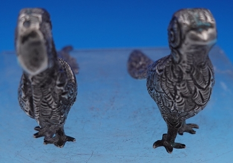 Salt and Pepper Shakers w/ 3-D figural pheasants 5.3toz for pair 2 1/2